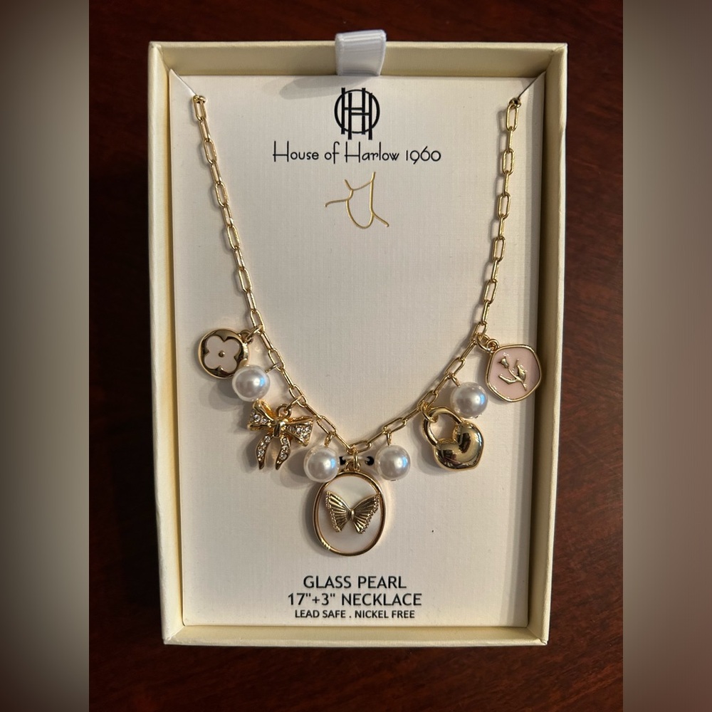 *New* House of Harlow 1960 Gold and Pearl Charm Necklace - Picture 3 of 5